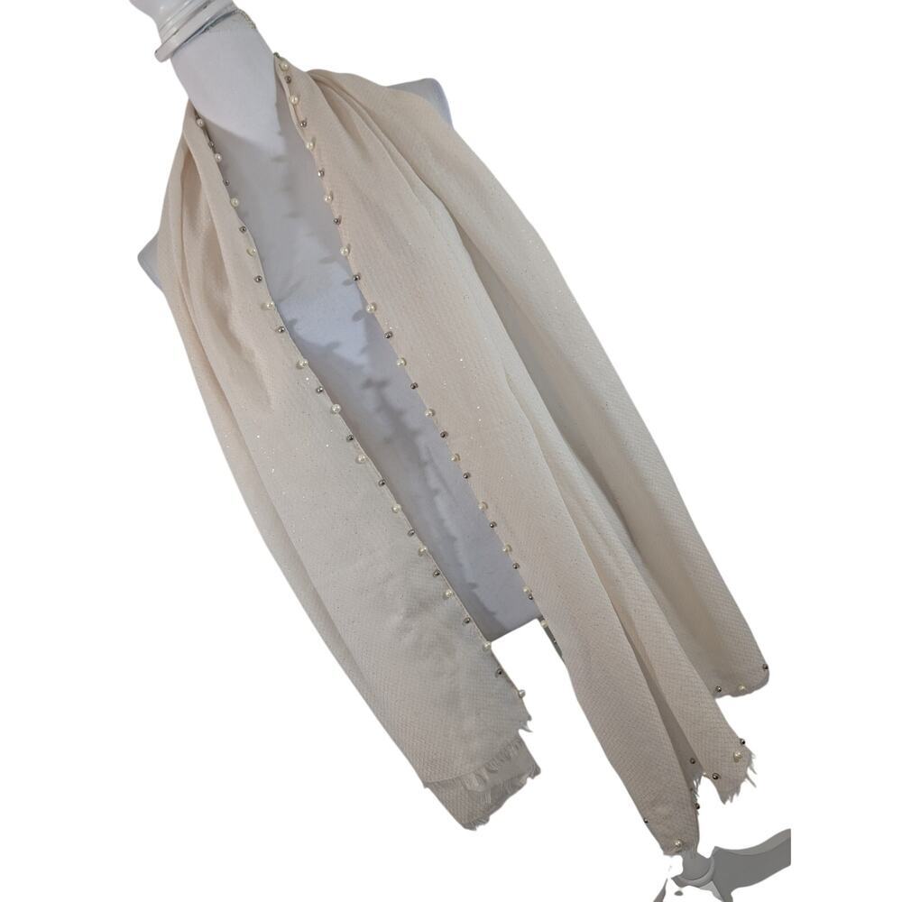 DELICATELY GORGEOUS PALE PINK+ SILVER METALLIC GLINTS, PEARL/SILVER BEAD SCARF!